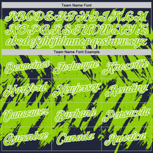Load image into Gallery viewer, Custom Navy Neon Green-White Torn Sharp Brush Stroke Splatter Performance T-Shirt
