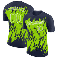 Load image into Gallery viewer, Custom Navy Neon Green-White Torn Sharp Brush Stroke Splatter Performance T-Shirt
