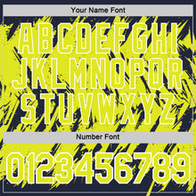 Load image into Gallery viewer, Custom Navy Neon Yellow-White Torn Sharp Brush Stroke Splatter Performance T-Shirt
