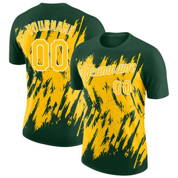 Custom Green Yellow-White Torn Sharp Brush Stroke Splatter Performance T-Shirt