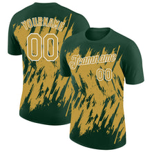 Laden Sie das Bild in den Galerie-Viewer, Custom Green Old Gold-White Torn Sharp Brush Stroke Splatter Performance T-Shirt
