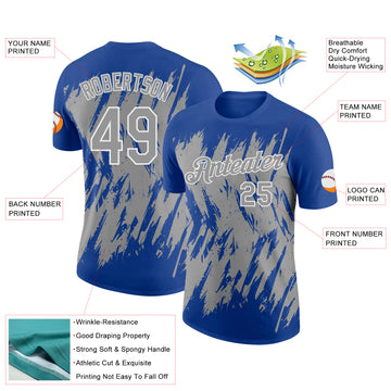 Custom Royal Gray-White Torn Sharp Brush Stroke Splatter Performance T-Shirt
