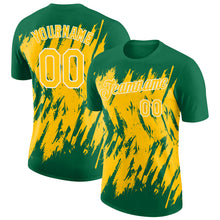 Загрузить изображение в средство просмотра галереи, Custom Kelly Green Yellow-White Torn Sharp Brush Stroke Splatter Performance T-Shirt
