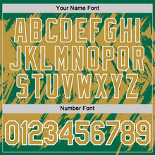 Charger l'image dans la galerie, Custom Kelly Green Old Gold-White Torn Sharp Brush Stroke Splatter Performance T-Shirt
