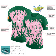 Загрузить изображение в средство просмотра галереи, Custom Kelly Green Light Pink-White Torn Sharp Brush Stroke Splatter Performance T-Shirt
