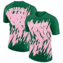 Загрузить изображение в средство просмотра галереи, Custom Kelly Green Light Pink-White Torn Sharp Brush Stroke Splatter Performance T-Shirt
