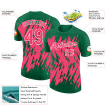 Load image into Gallery viewer, Custom Kelly Green Neon Pink-White Torn Sharp Brush Stroke Splatter Performance T-Shirt
