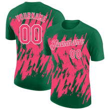 Load image into Gallery viewer, Custom Kelly Green Neon Pink-White Torn Sharp Brush Stroke Splatter Performance T-Shirt
