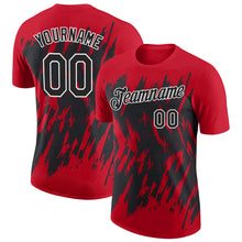 Load image into Gallery viewer, Custom Red Black-White Torn Sharp Brush Stroke Splatter Performance T-Shirt
