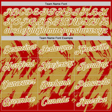 Загрузить изображение в средство просмотра галереи, Custom Red Old Gold-White Torn Sharp Brush Stroke Splatter Performance T-Shirt
