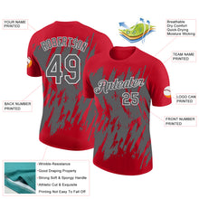 Load image into Gallery viewer, Custom Red Steel Gray-White Torn Sharp Brush Stroke Splatter Performance T-Shirt
