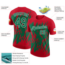 Load image into Gallery viewer, Custom Red Kelly Green-White Torn Sharp Brush Stroke Splatter Performance T-Shirt
