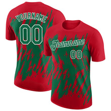 Load image into Gallery viewer, Custom Red Kelly Green-White Torn Sharp Brush Stroke Splatter Performance T-Shirt
