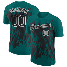 Laden Sie das Bild in den Galerie-Viewer, Custom Teal Black-White Torn Sharp Brush Stroke Splatter Performance T-Shirt
