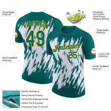 Load image into Gallery viewer, Custom Teal White-Yellow Torn Sharp Brush Stroke Splatter Performance T-Shirt
