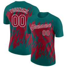Load image into Gallery viewer, Custom Teal Crimson-White Torn Sharp Brush Stroke Splatter Performance T-Shirt

