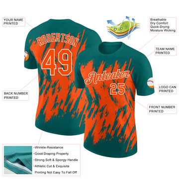 Custom Teal Orange-White Torn Sharp Brush Stroke Splatter Performance T-Shirt