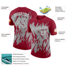 Charger l'image dans la galerie, Custom Crimson Gray-White Torn Sharp Brush Stroke Splatter Performance T-Shirt
