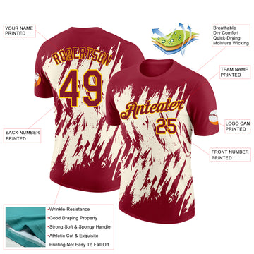 Custom Crimson Cream-Yellow Torn Sharp Brush Stroke Splatter Performance T-Shirt