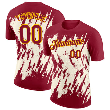 Custom Crimson Cream-Yellow Torn Sharp Brush Stroke Splatter Performance T-Shirt