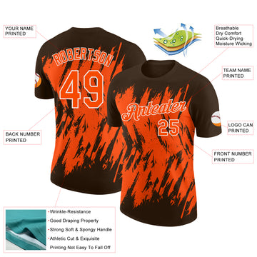 Custom Brown Orange-White Torn Sharp Brush Stroke Splatter Performance T-Shirt