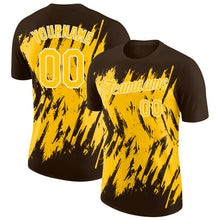 Load image into Gallery viewer, Custom Brown Yellow-White Torn Sharp Brush Stroke Splatter Performance T-Shirt
