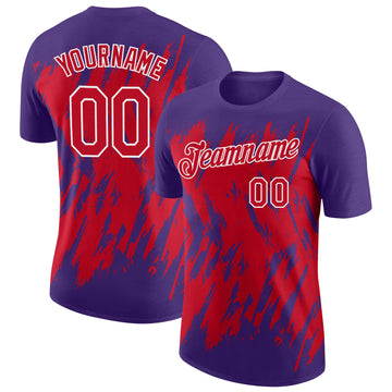 Custom Purple Red-White Torn Sharp Brush Stroke Splatter Performance T-Shirt