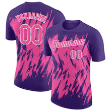 Laden Sie das Bild in den Galerie-Viewer, Custom Purple Pink-White Torn Sharp Brush Stroke Splatter Performance T-Shirt
