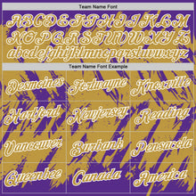 Загрузить изображение в средство просмотра галереи, Custom Purple Old Gold-White Torn Sharp Brush Stroke Splatter Performance T-Shirt
