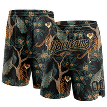 Load image into Gallery viewer, Custom Black Old Gold 3D Pattern 3D Pattern Design Tiger And Peacock Authentic Basketball Shorts
