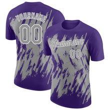 Laden Sie das Bild in den Galerie-Viewer, Custom Purple Gray-White Torn Sharp Brush Stroke Splatter Performance T-Shirt

