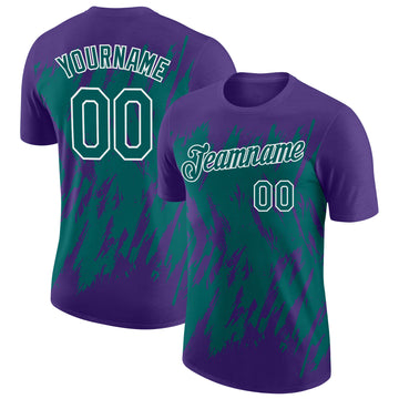 Custom Purple Teal-White Torn Sharp Brush Stroke Splatter Performance T-Shirt