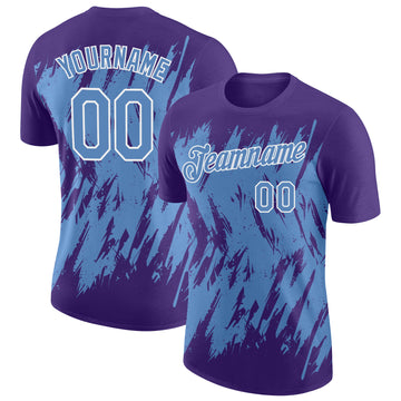 Custom Purple Light Blue-White Torn Sharp Brush Stroke Splatter Performance T-Shirt