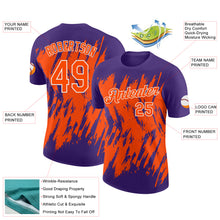 Laden Sie das Bild in den Galerie-Viewer, Custom Purple Orange-White Torn Sharp Brush Stroke Splatter Performance T-Shirt
