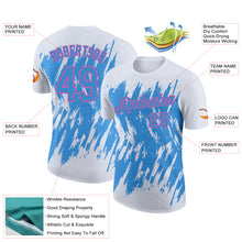 Laden Sie das Bild in den Galerie-Viewer, Custom White Powder Blue-Pink Torn Sharp Brush Stroke Splatter Performance T-Shirt
