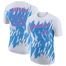 Laden Sie das Bild in den Galerie-Viewer, Custom White Powder Blue-Pink Torn Sharp Brush Stroke Splatter Performance T-Shirt
