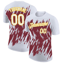 Charger l'image dans la galerie, Custom White Burgundy-Yellow Torn Sharp Brush Stroke Splatter Performance T-Shirt
