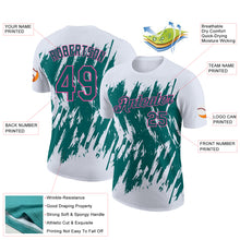 Load image into Gallery viewer, Custom White Teal-Pink Torn Sharp Brush Stroke Splatter Performance T-Shirt
