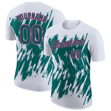 Load image into Gallery viewer, Custom White Teal-Pink Torn Sharp Brush Stroke Splatter Performance T-Shirt
