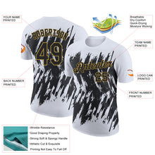 Charger l'image dans la galerie, Custom White Black-Old Gold Torn Sharp Brush Stroke Splatter Performance T-Shirt
