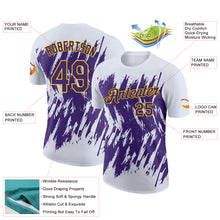Charger l'image dans la galerie, Custom White Purple-Yellow Torn Sharp Brush Stroke Splatter Performance T-Shirt
