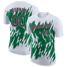Load image into Gallery viewer, Custom White Kelly Green-Pink Torn Sharp Brush Stroke Splatter Performance T-Shirt

