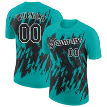 Charger l'image dans la galerie, Custom Aqua Black-White Torn Sharp Brush Stroke Splatter Performance T-Shirt

