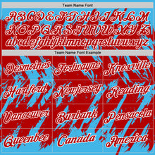 Загрузить изображение в средство просмотра галереи, Custom Sky Blue Red-White Torn Sharp Brush Stroke Splatter Performance T-Shirt
