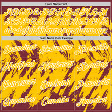 Загрузить изображение в средство просмотра галереи, Custom Burgundy Yellow-White Torn Sharp Brush Stroke Splatter Performance T-Shirt
