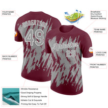 Загрузить изображение в средство просмотра галереи, Custom Burgundy Gray-White Torn Sharp Brush Stroke Splatter Performance T-Shirt
