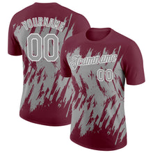 Загрузить изображение в средство просмотра галереи, Custom Burgundy Gray-White Torn Sharp Brush Stroke Splatter Performance T-Shirt

