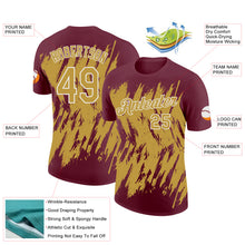Загрузить изображение в средство просмотра галереи, Custom Burgundy Old Gold-White Torn Sharp Brush Stroke Splatter Performance T-Shirt
