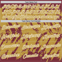 Загрузить изображение в средство просмотра галереи, Custom Burgundy Old Gold-White Torn Sharp Brush Stroke Splatter Performance T-Shirt

