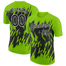 Загрузить изображение в средство просмотра галереи, Custom Neon Green Black-White Torn Sharp Brush Stroke Splatter Performance T-Shirt
